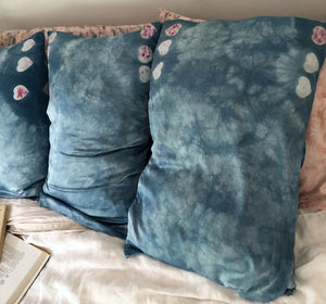 3 naturally dyed indigo blue silk pillowcases